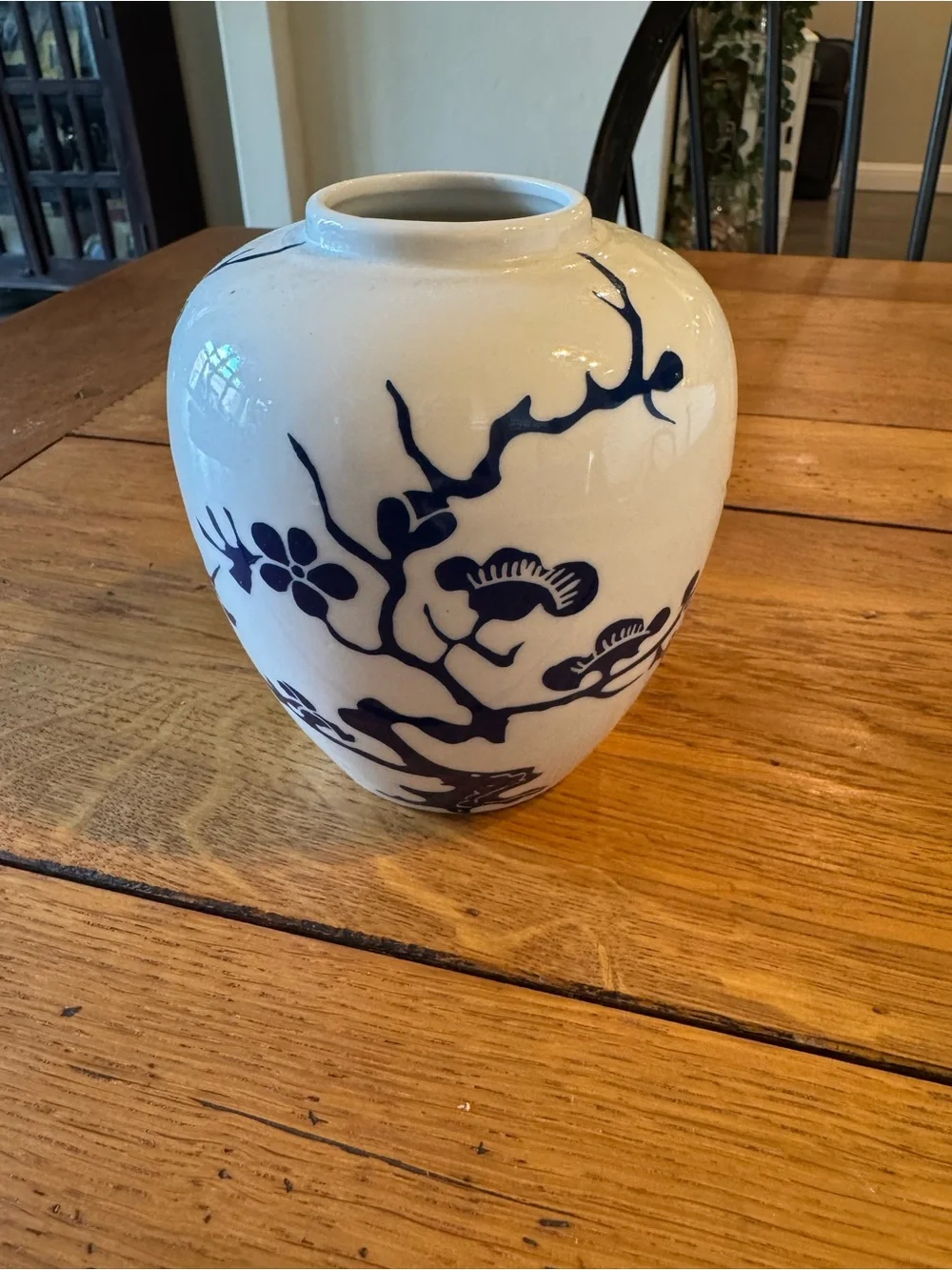 Fitz and Floyd White Ceramic Vase with Blue Floral Motif